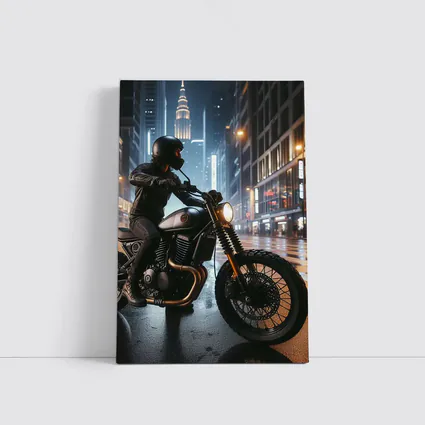 Scrambler Motorcycle Rider Rainy City Night
