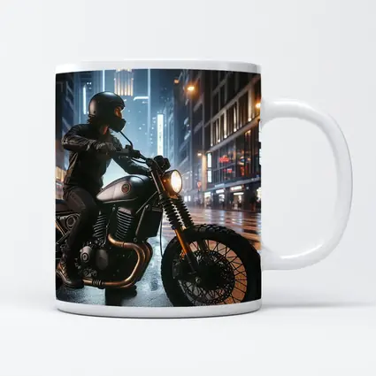Scrambler Motorcycle Rider Rainy City Night