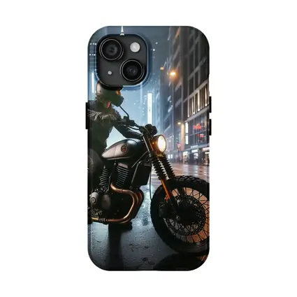 Scrambler Motorcycle Rider Rainy City Night
