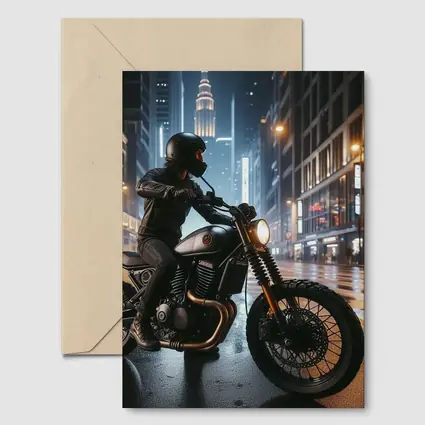 Scrambler Motorcycle Rider Rainy City Night