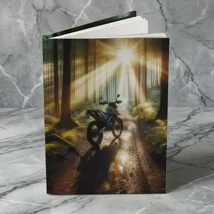 Dirt Bike Parked In Sunlit Forest