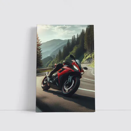 Red Sport Bike on Mountain Road