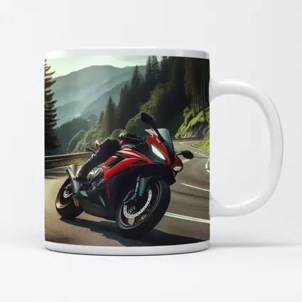 Red Sport Bike on Mountain Road