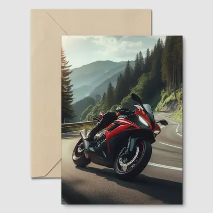 Red Sport Bike on Mountain Road
