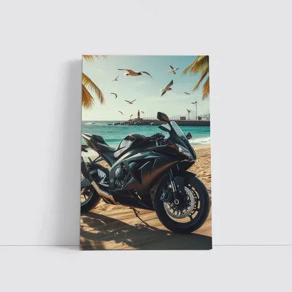 Black Sport Bike Parked on Sunny Beach