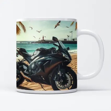 Black Sport Bike Parked on Sunny Beach