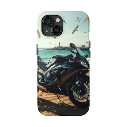Black Sport Bike Parked on Sunny Beach