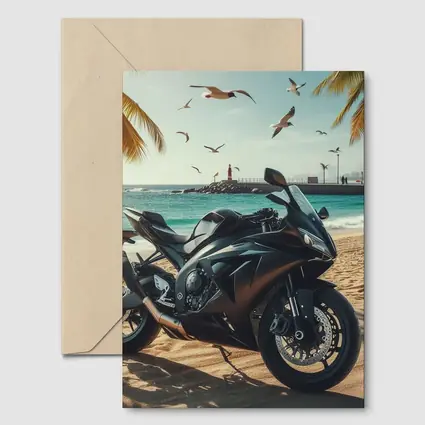 Black Sport Bike Parked on Sunny Beach