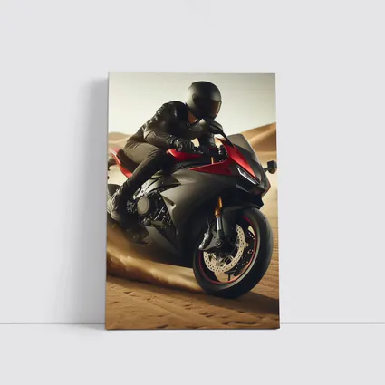 Red Black Sport Bike Rider Desert Dunes