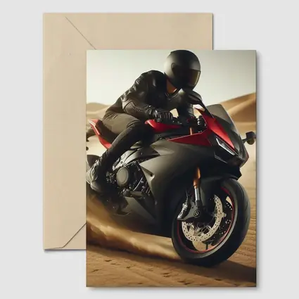 Red Black Sport Bike Rider Desert Dunes