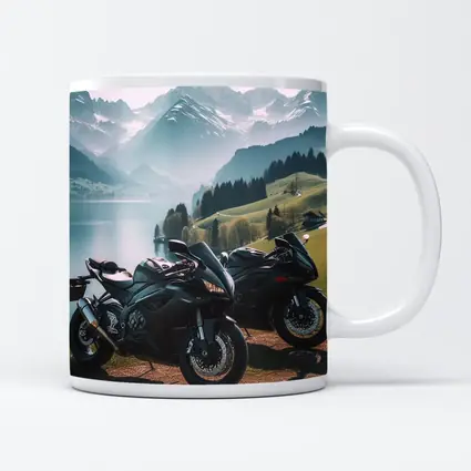 Sport Bikes Parked Alpine Lake Mountain Setting