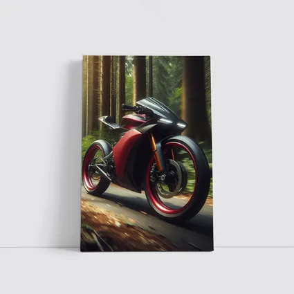 Red Black Sport Bike Racing Through Forest