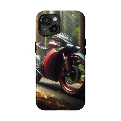 Red Black Sport Bike Racing Through Forest