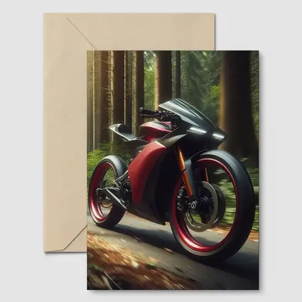 Red Black Sport Bike Racing Through Forest