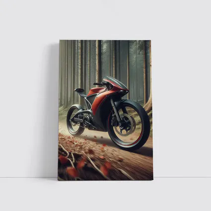 Red Futuristic Sport Bike Forest Trail