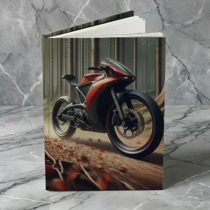 Red Futuristic Sport Bike Forest Trail