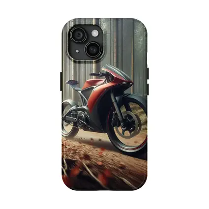 Red Futuristic Sport Bike Forest Trail