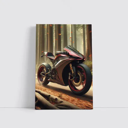 Futuristic Sport Bike Red Forest Background