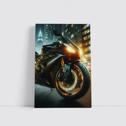 Black Sport Bike Glowing City Night