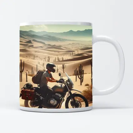 Adventure Rider Crossing Desert Dunes Cactus