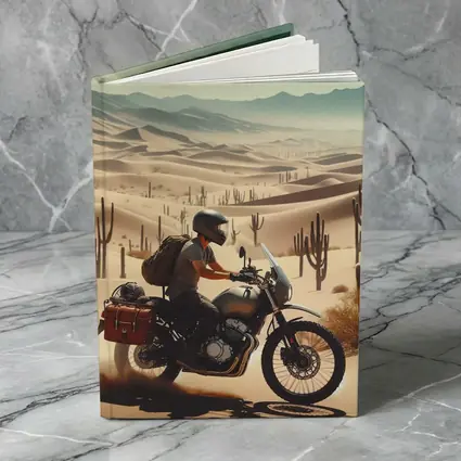 Adventure Rider Crossing Desert Dunes Cactus