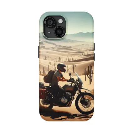 Adventure Rider Crossing Desert Dunes Cactus