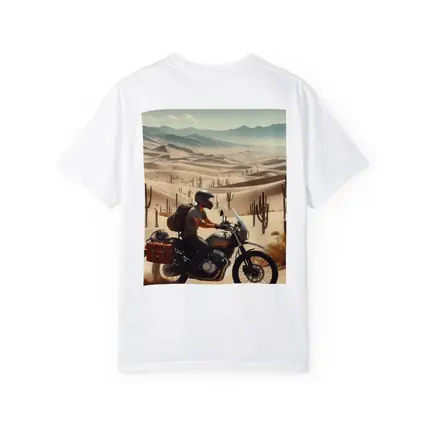 Adventure Rider Crossing Desert Dunes Cactus