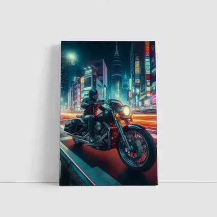 Harley Davidson Cruiser Rider Neon City Night