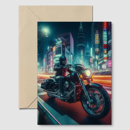 Harley Davidson Cruiser Rider Neon City Night