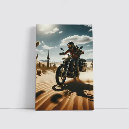 Adventure Motorcycle Rider Desert Cactus Landscape
