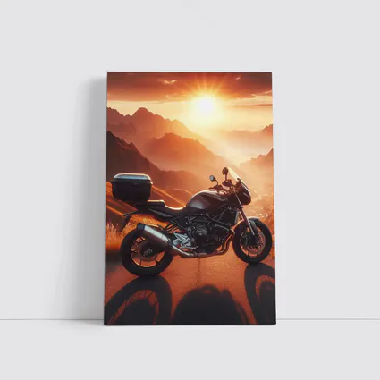 Sport Bike Parked Mountain Sunset Golden Sky
