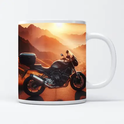 Sport Bike Parked Mountain Sunset Golden Sky