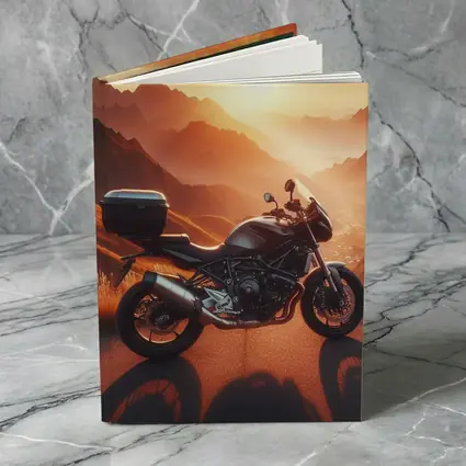 Sport Bike Parked Mountain Sunset Golden Sky