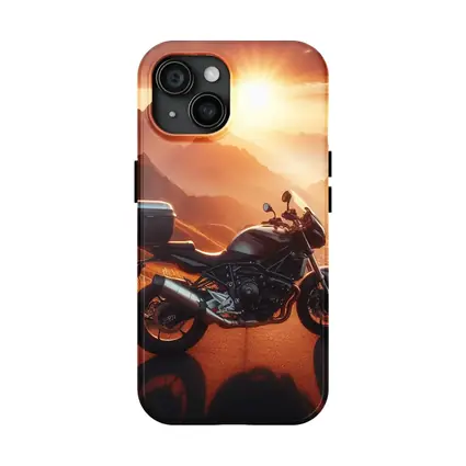 Sport Bike Parked Mountain Sunset Golden Sky