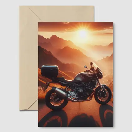 Sport Bike Parked Mountain Sunset Golden Sky