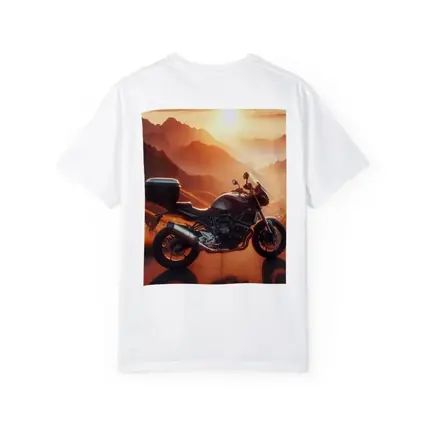 Sport Bike Parked Mountain Sunset Golden Sky