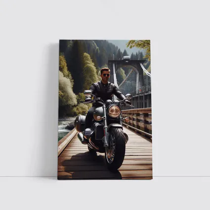 Cruiser Motorcycle Rider On Wooden Bridge