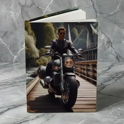 Cruiser Motorcycle Rider On Wooden Bridge