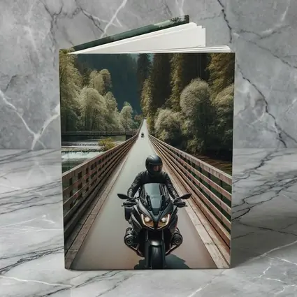 Sport Bike Rider Crossing Forest Bridge