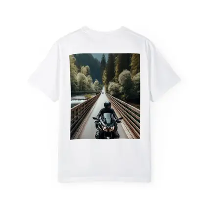 Sport Bike Rider Crossing Forest Bridge