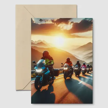 Motorcycle Group Ride Mountain Sunset Road