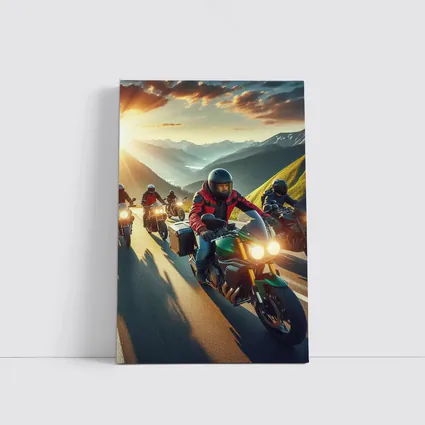 Motorcycle Riders Group Mountain Sunset Road