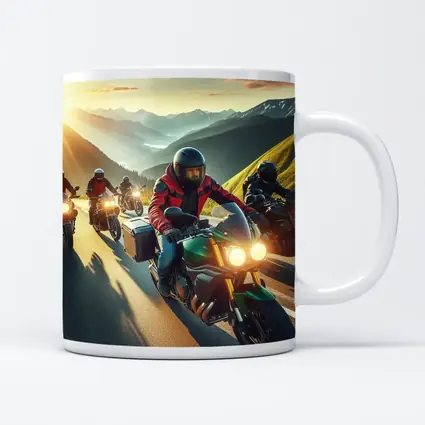 Motorcycle Riders Group Mountain Sunset Road