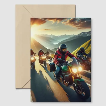 Motorcycle Riders Group Mountain Sunset Road