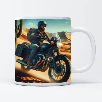 Bearded Rider Scrambler Motorcycle Desert Dunes