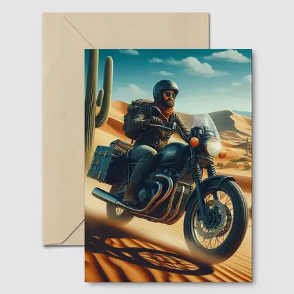 Bearded Rider Scrambler Motorcycle Desert Dunes