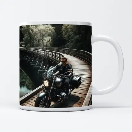 Cruiser Motorcycle Rider On Wooden Bridge