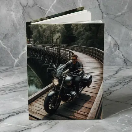 Cruiser Motorcycle Rider On Wooden Bridge