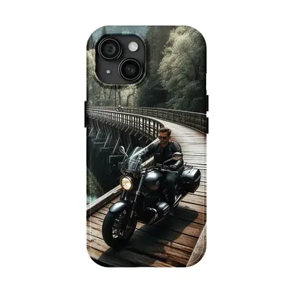 Cruiser Motorcycle Rider On Wooden Bridge