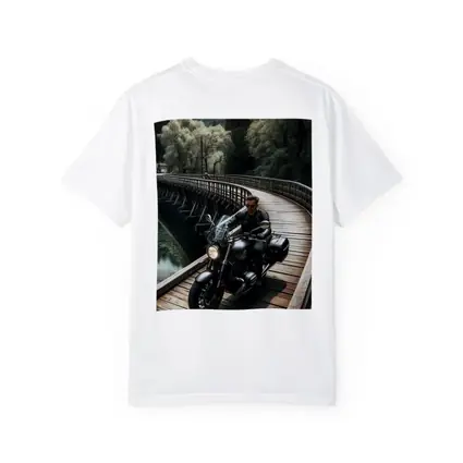 Cruiser Motorcycle Rider On Wooden Bridge